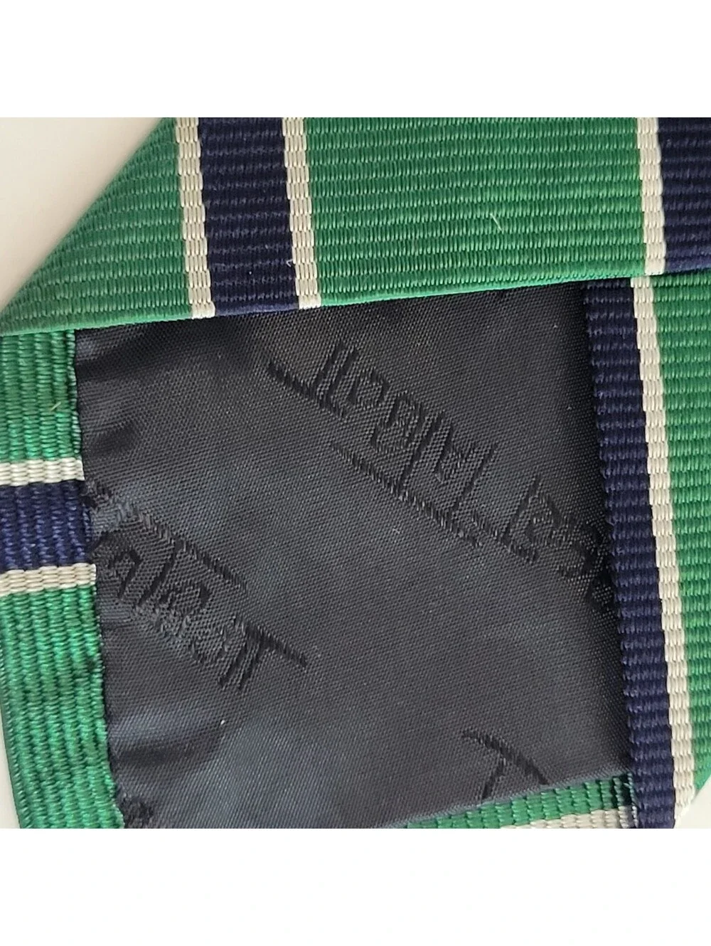 Robert Talbott for Young Man's Fancy San Francisco Skinny Tie Green Navy Stripe